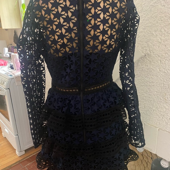 Self-Portrait Navy Lace Long Sleeve Dress - Picture 6 of 8